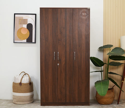 Kayden 3 Door Multi Utility Wardrobe With Lock (Columbian Walnut Finish)