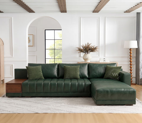 Oasis L-Shape Right Aligned Sectional Sofa (Leatherette, Leaf)