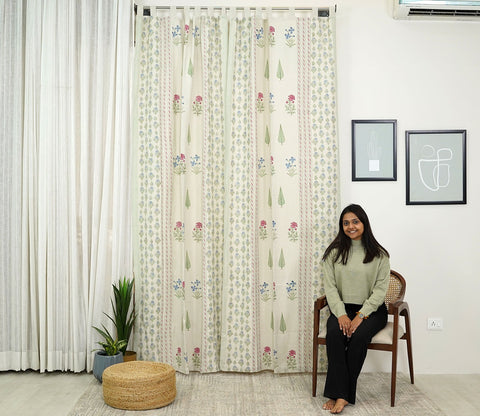 Gardenia Multi Butah 1 Piece Curtain (Beige, 7 Feet)