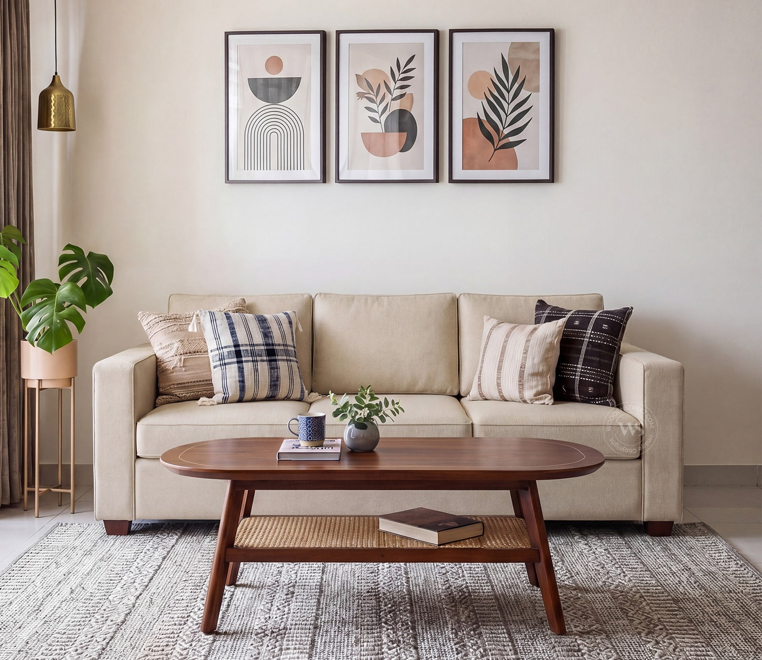 Albus 3 Seater Fabric Sofa (Cottage Ivory)
