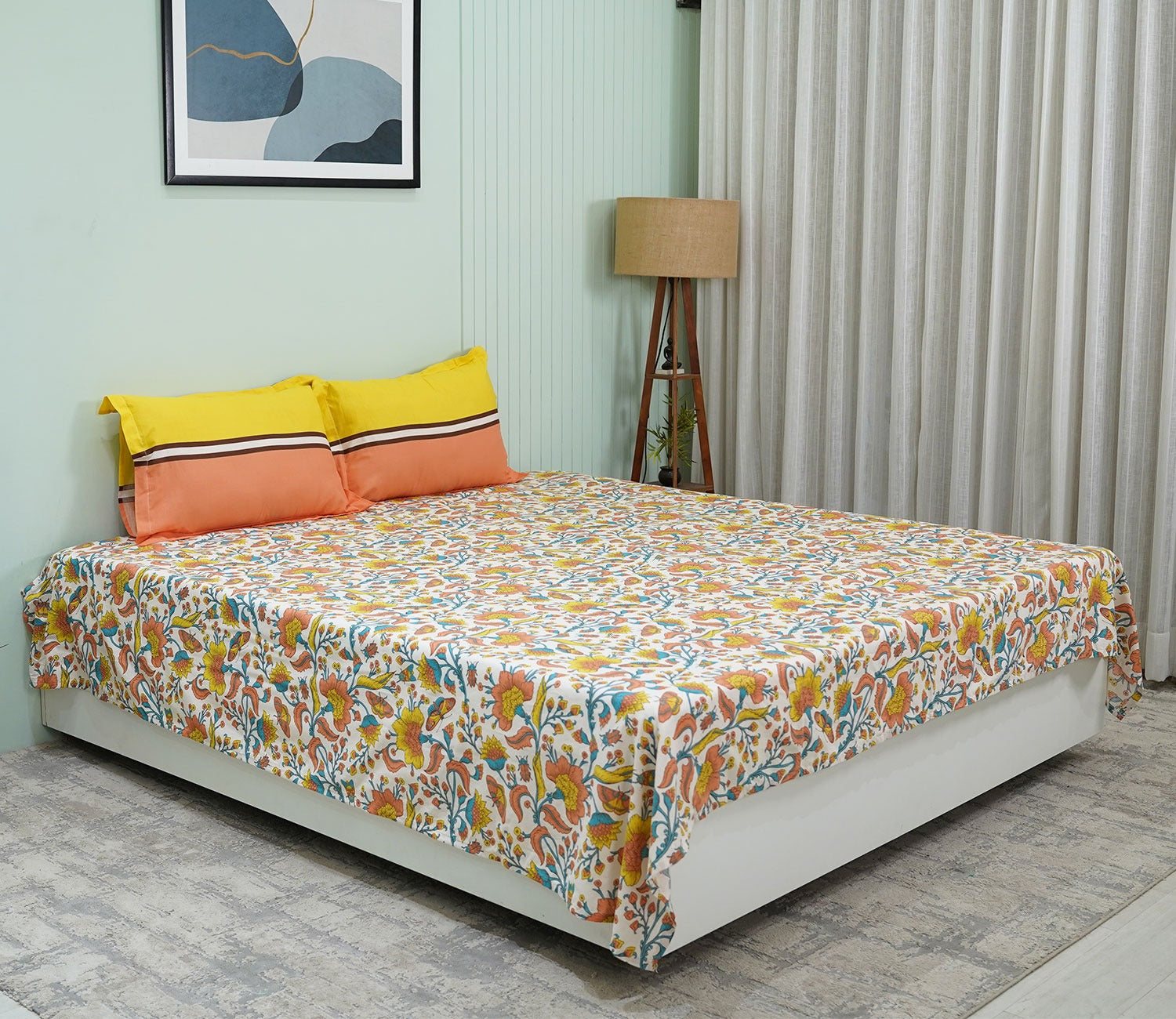 Pernia Moments Queen Size Bedsheet (Orange)