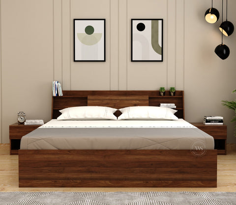 Celestia Engineered Wood Bed With Hydraulic Storage (King Size, Columbian Walnut Finish)