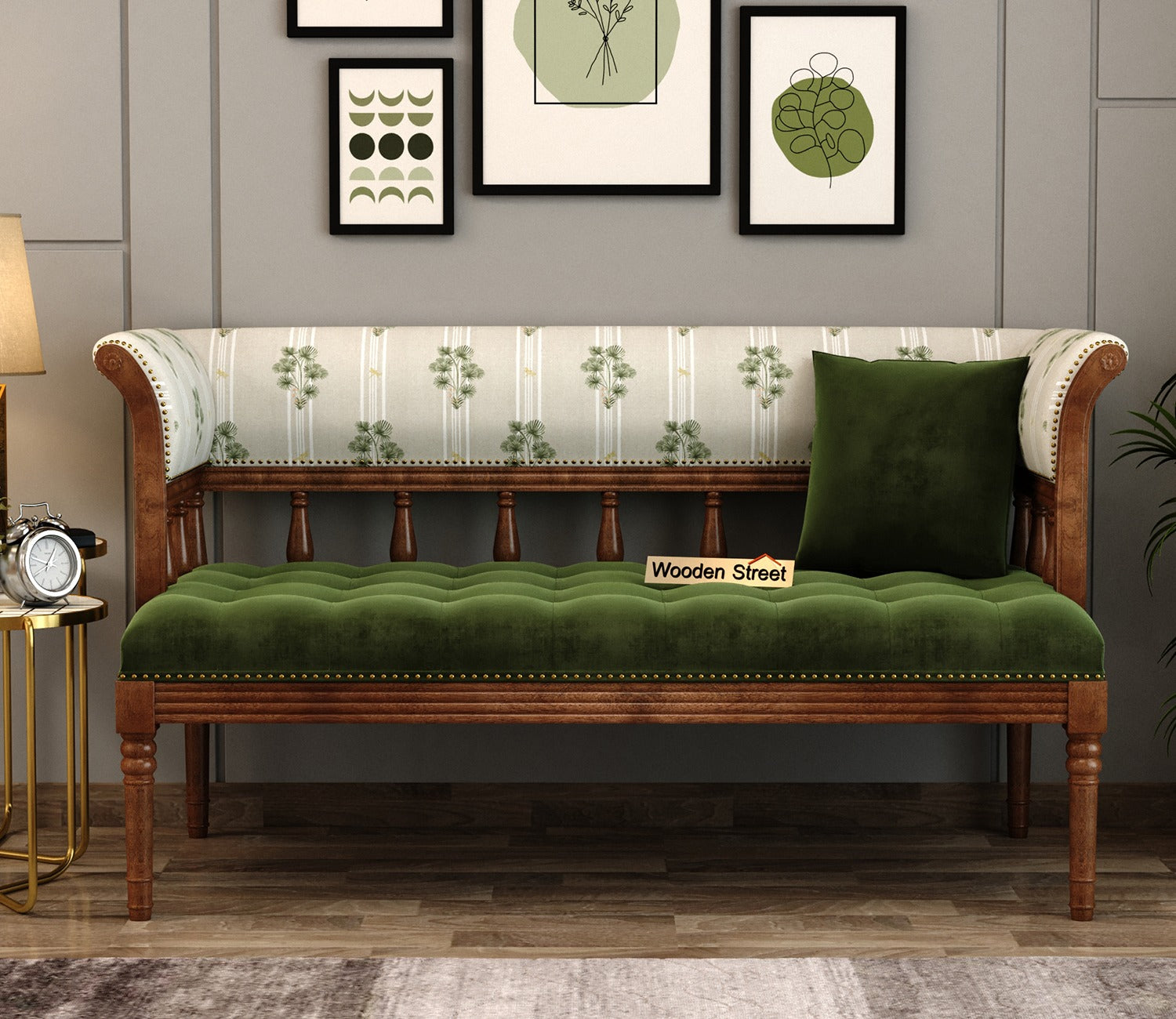 Reyes Bench With Back Rest (Cotton, Palm Leaf stripes)