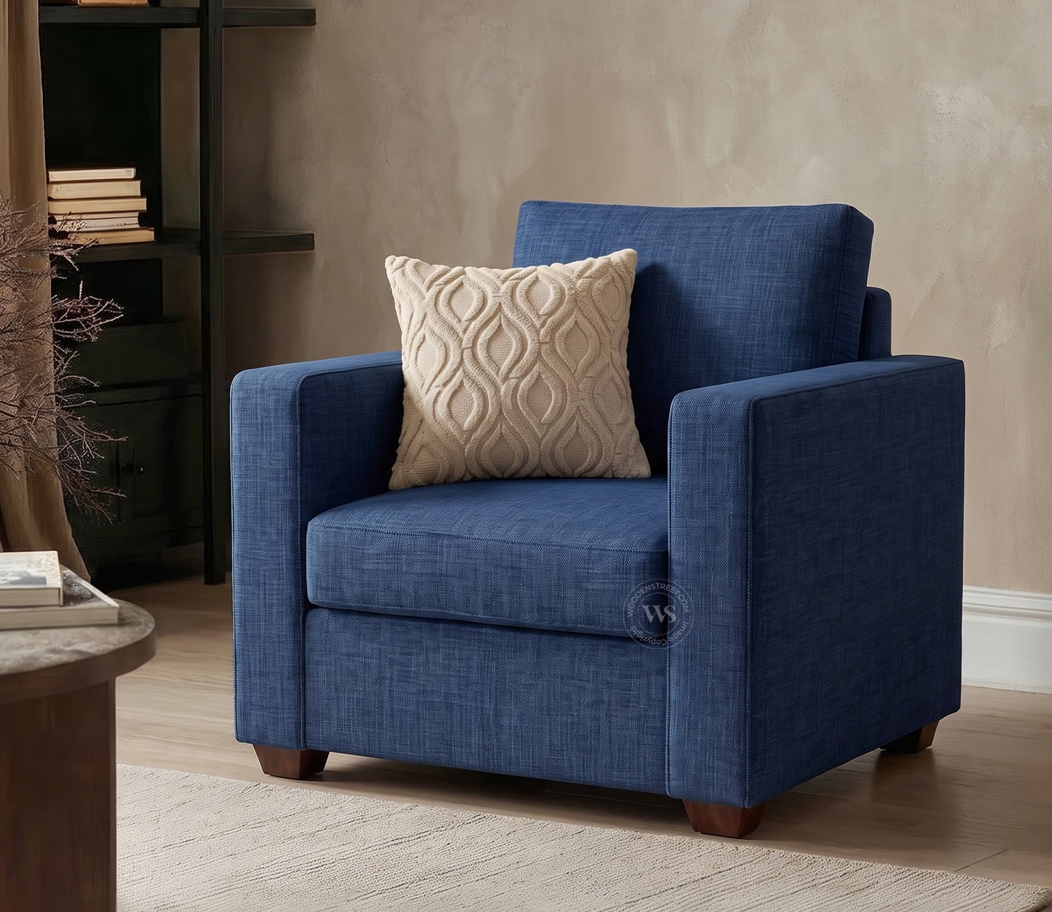 Albus One Seater Fabric Sofa (Cotton, Iris Blue)