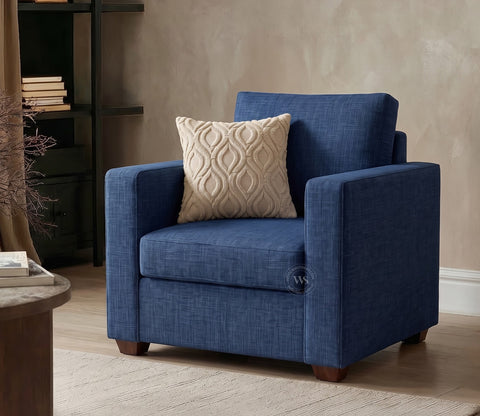 Albus One Seater Fabric Sofa (Cotton, Iris Blue)