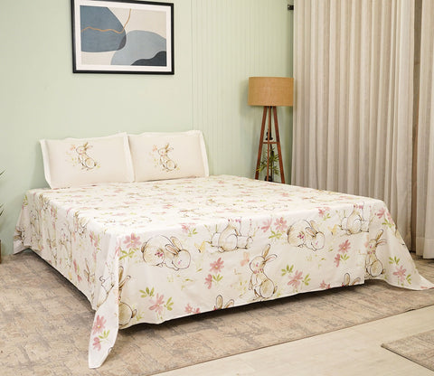Rabbit Flat Cotton Kids Bed Sheet King Size with 2 Pillow Covers