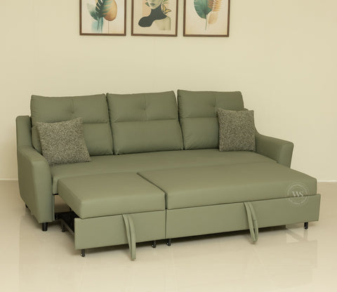 Elano 3-Seater Sofa Cum Bed | Pull-Out Mechanism (Green)