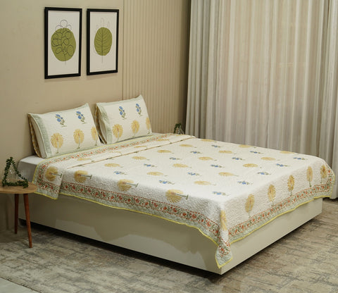 Raeni Tropical Palm Tree Voile Cotton Double Bed Cover King Size