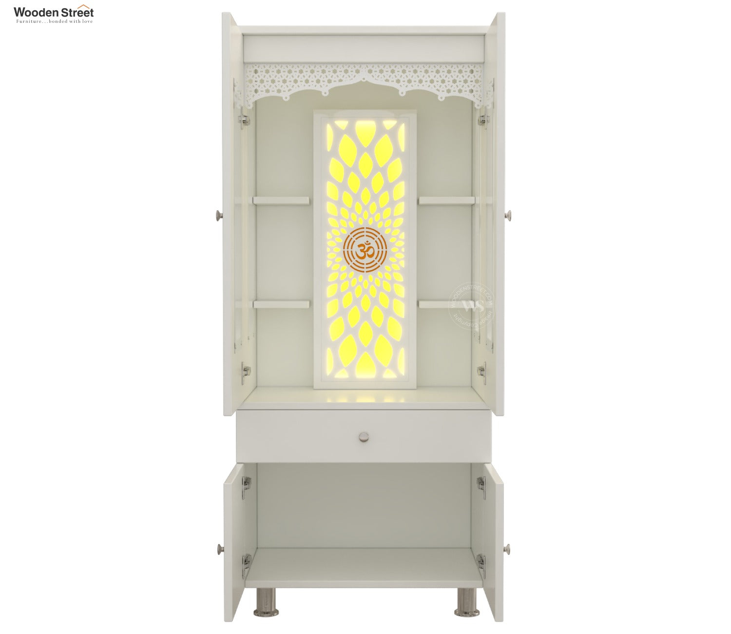 Atharv Engineered Wood Home Temple With Inbuilt LED Light System (White Finish)