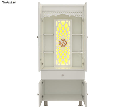 Atharv Engineered Wood Home Temple With Inbuilt LED Light System (White Finish)