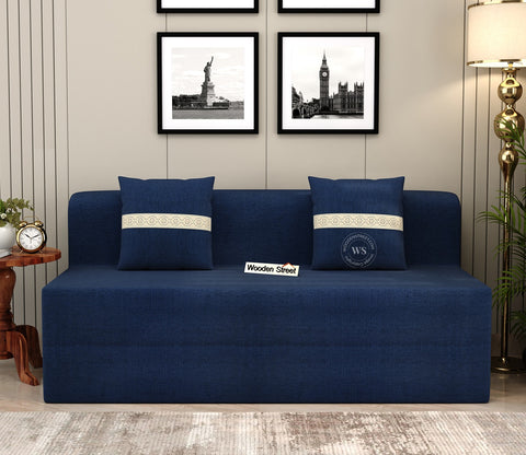 Voltz Fabric Sofa Cum Bed (72 x 72 Inch, Azure Blue)