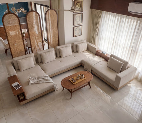 Matrix U-Shape Premium Sectional Fabric Sofa (Cottage Ivory)