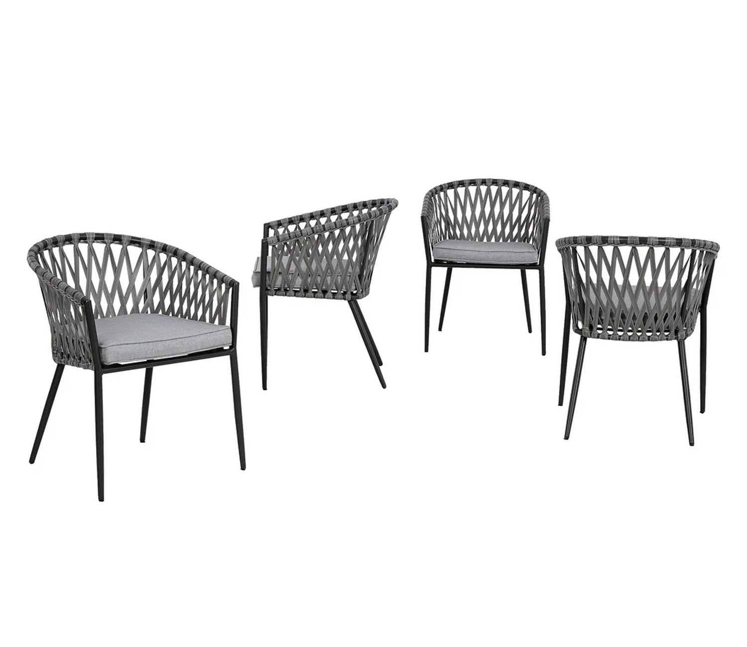 Grey Rope 4 Seater Chair Set With Grey Cushions