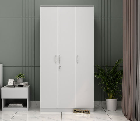 Kayden 3 Door Multi Utility Wardrobe With Lock (Frosty White Finish)
