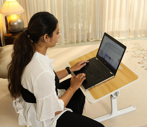 Nerdy Height Adjustable and Foldable Engineered Wood Breakfast, Study and Laptop Table (Beige)