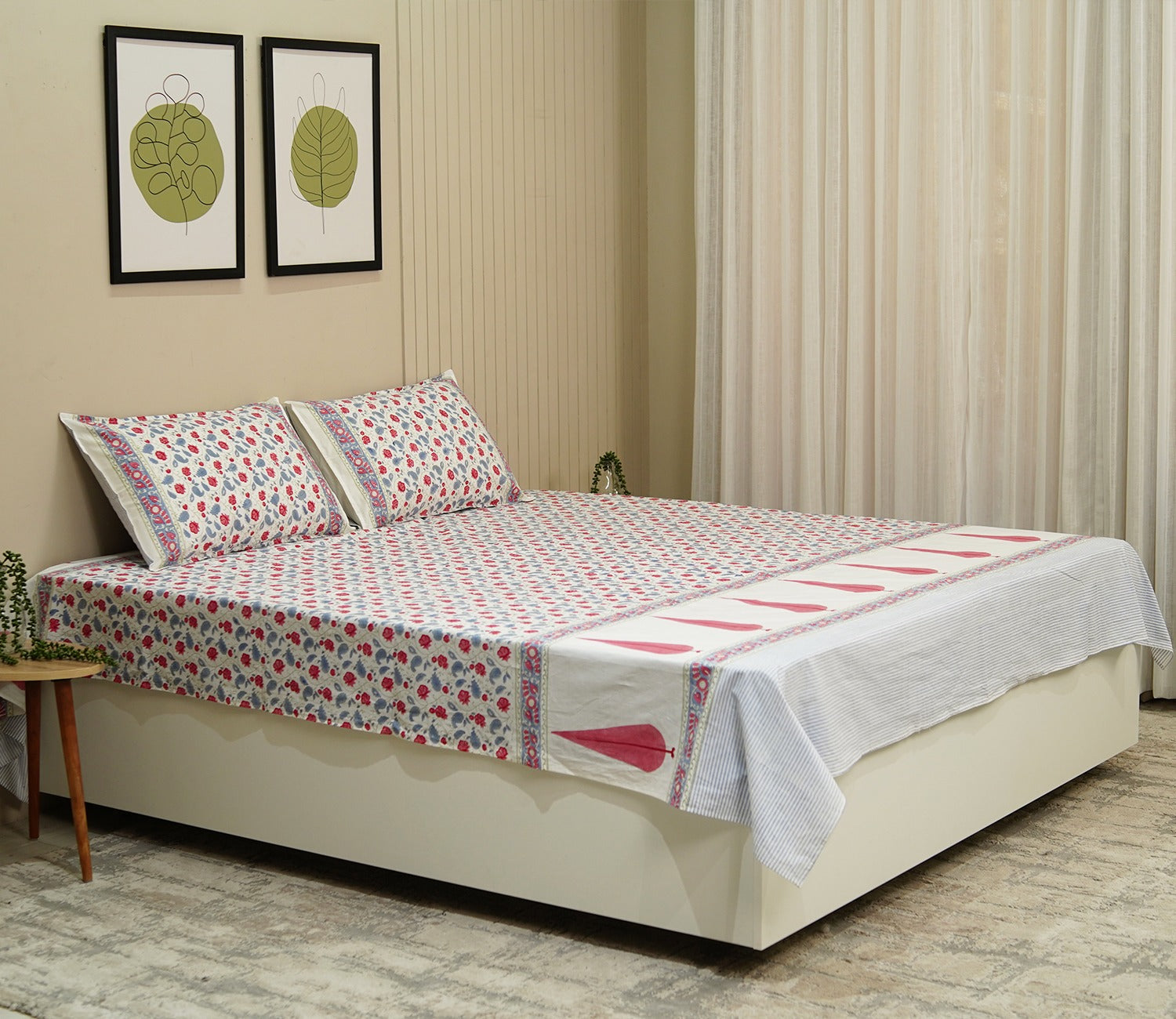 200 TC Double Bed Sheet - Bloom Shay Cotton Bedsheet King Size With 2 Pillow Cover