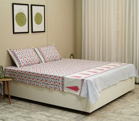 200 TC Double Bed Sheet - Bloom Shay Cotton Bedsheet King Size With 2 Pillow Cover
