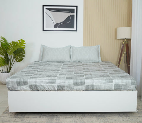 Brick 300 TC Flat Pure Cotton King Size Bedsheet With 2 Pillow Covers (Grey)