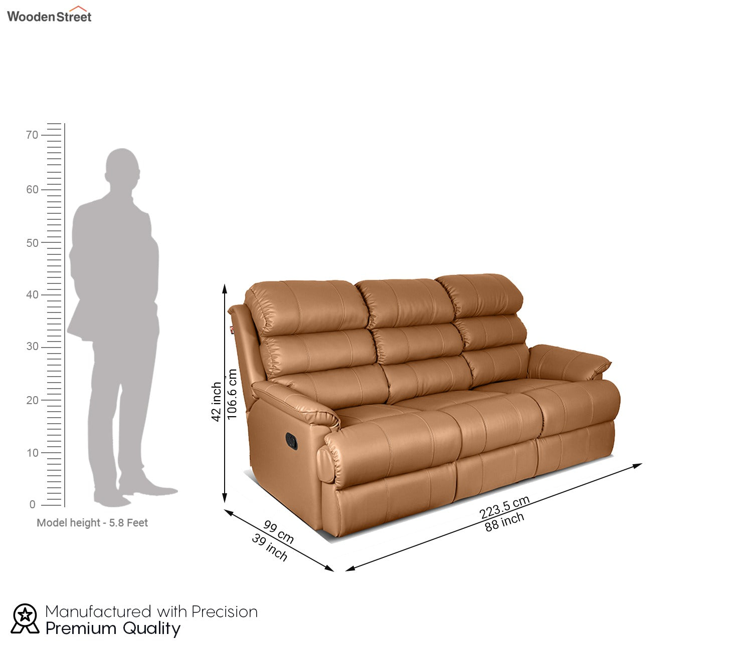 Valencia Motorized Leatherette Three Seater All Seat Recliner (Brown Upholstery)