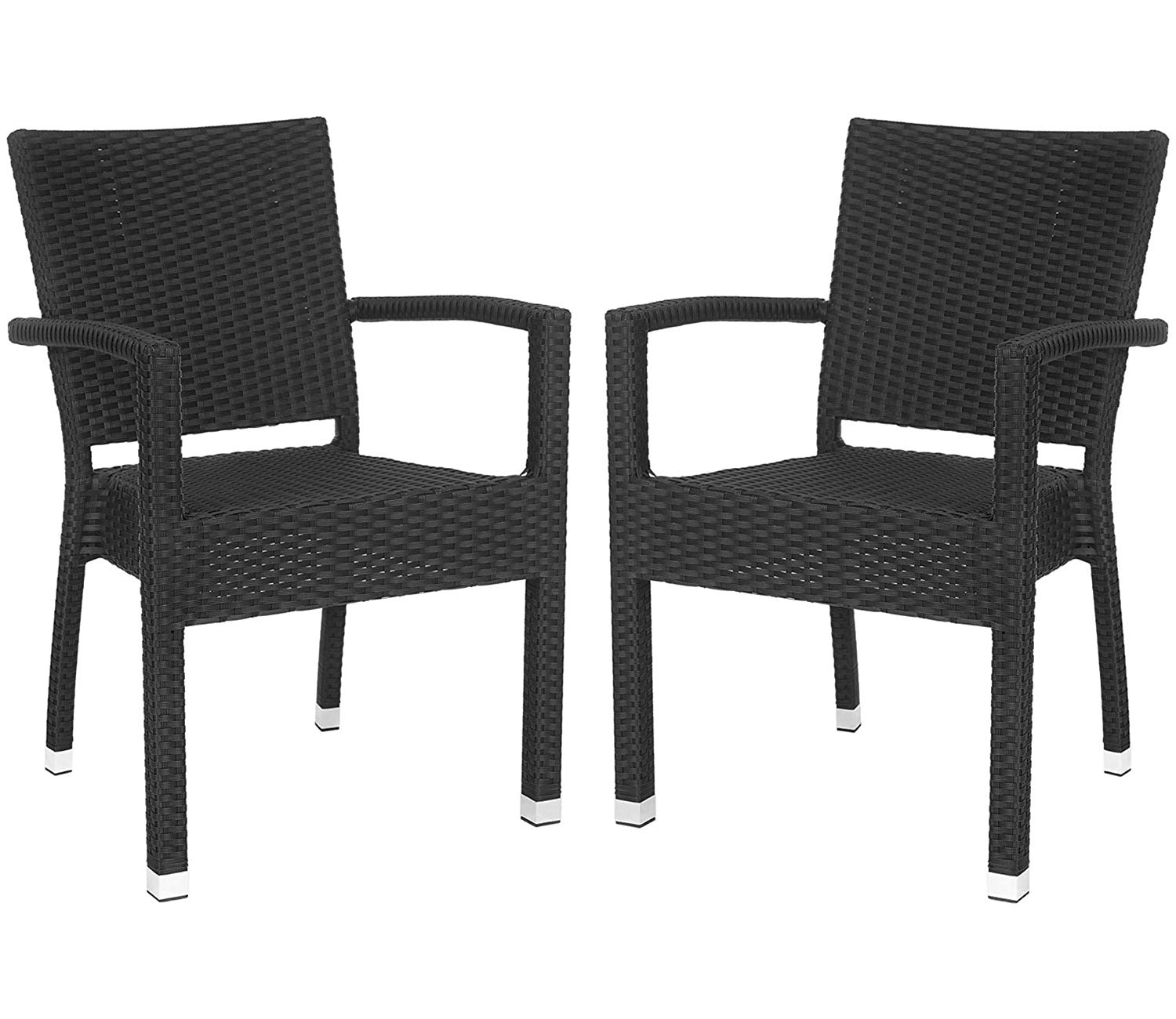 Black Rattan And Wicker Patio Chair (Set Of 2)