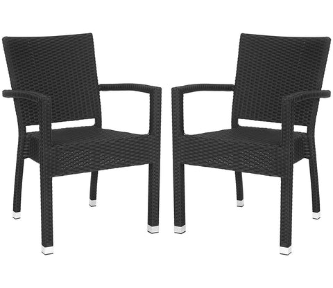 Black Rattan And Wicker Patio Chair (Set Of 2)