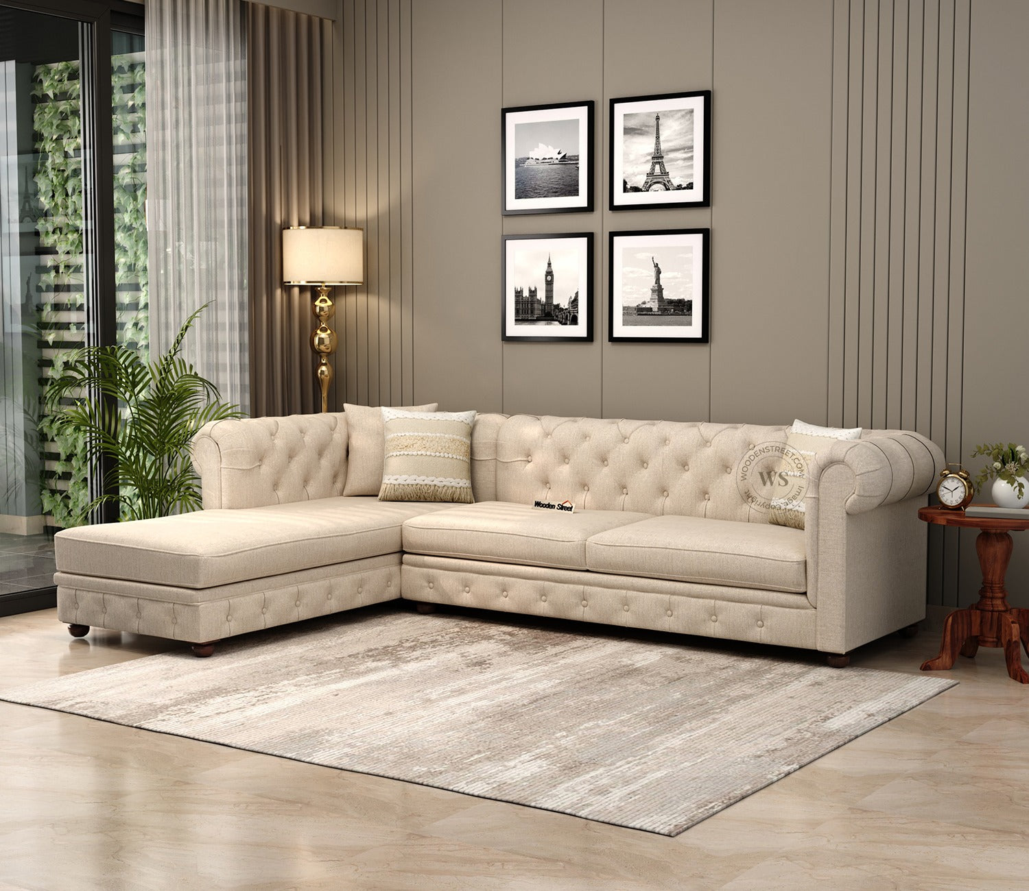 Henry L - Shaped Left Aligned Corner Sofa (Cotton, Jade Ivory)
