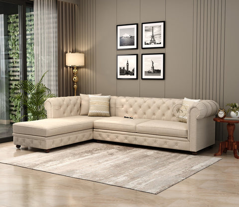 Henry L - Shaped Left Aligned Corner Sofa (Cotton, Jade Ivory)