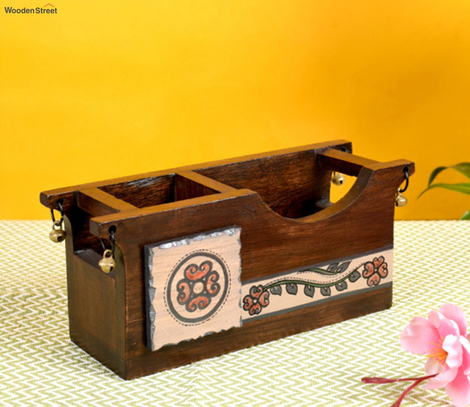 Brown Handcrafted Folk Art Wooden Cutlery Holder