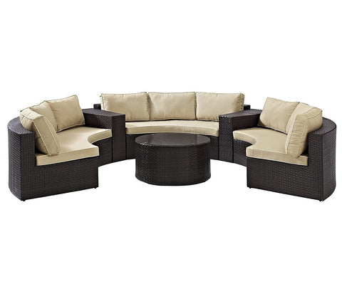 Outdoor Sectional Rattan Wicker Conversation Sofa Set with Soft Cushion and Glass Center Table (Set Of 4)