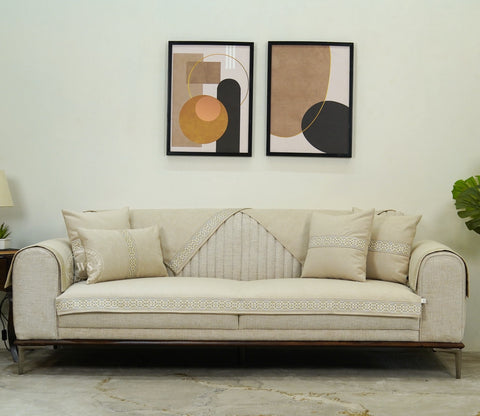 Cambridge 3 Seater Premium Sofa Cover - Set of 9 (Cashew White)