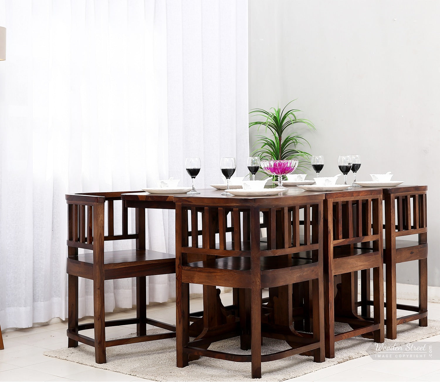 Cohoon 6 Seater Sheesham Wood Space Efficient Dining Set (Honey Finish)