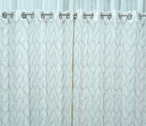 Threaded Patterned 1 Piece Sheer Curtain (Grey, 7 Feet)