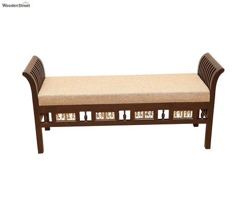 Myla-III Ottoman Cushioned Double Seater with Striped Wood Pattern in Walnut Finish