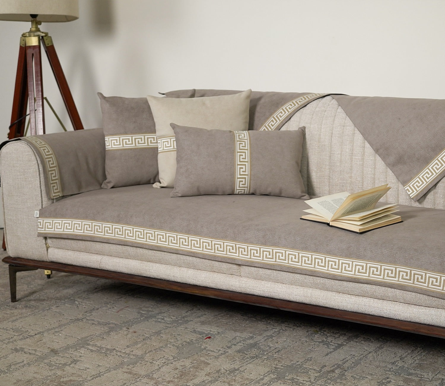 Kingston 3 Seater Premium Sofa Cover - Set of 9 (Latte Beige)