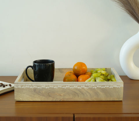 Adiva Floral Hand Painted Wooden Rectangle Serving Tray