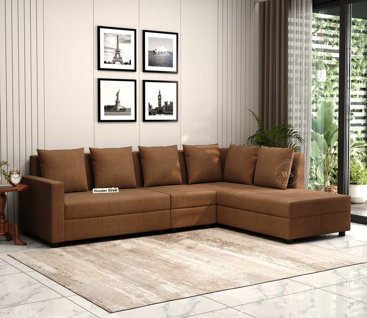Sible 6 Seater Right Aligned Fabric  L Shape Sofa (Cotton, Mocha Brown)
