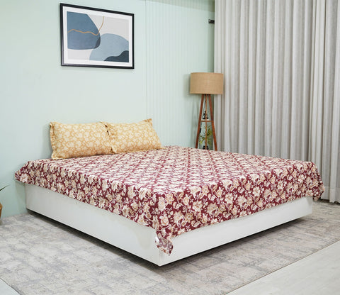 Rose Moments Queen Size Bedsheet (Red)