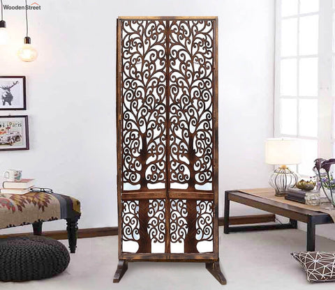 Samuel Floral Hand Carved Wooden Room Divider Single Panel With Stand