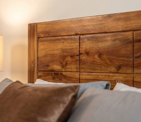 Brixton Sheesham Wood Bed With Box Storage (Queen Size, Honey Finish)