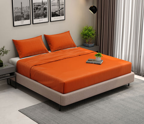 Vegan Dobby Organic Bamboo King Size Bed Sheet with 2 Pillowcases (Orange)