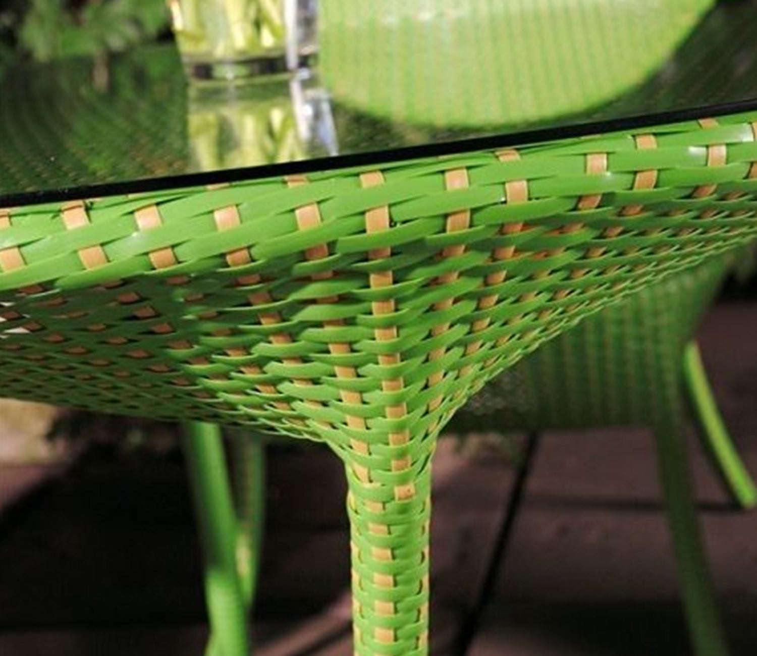 Green And Beige Wicker And Rattan 4 Seater Dining Set With Orange Cushions