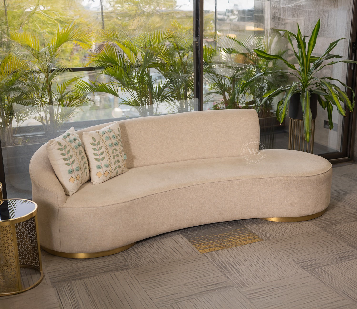 Osbert 3 Seater Curved Sofa (Cotton, Jade Ivory)