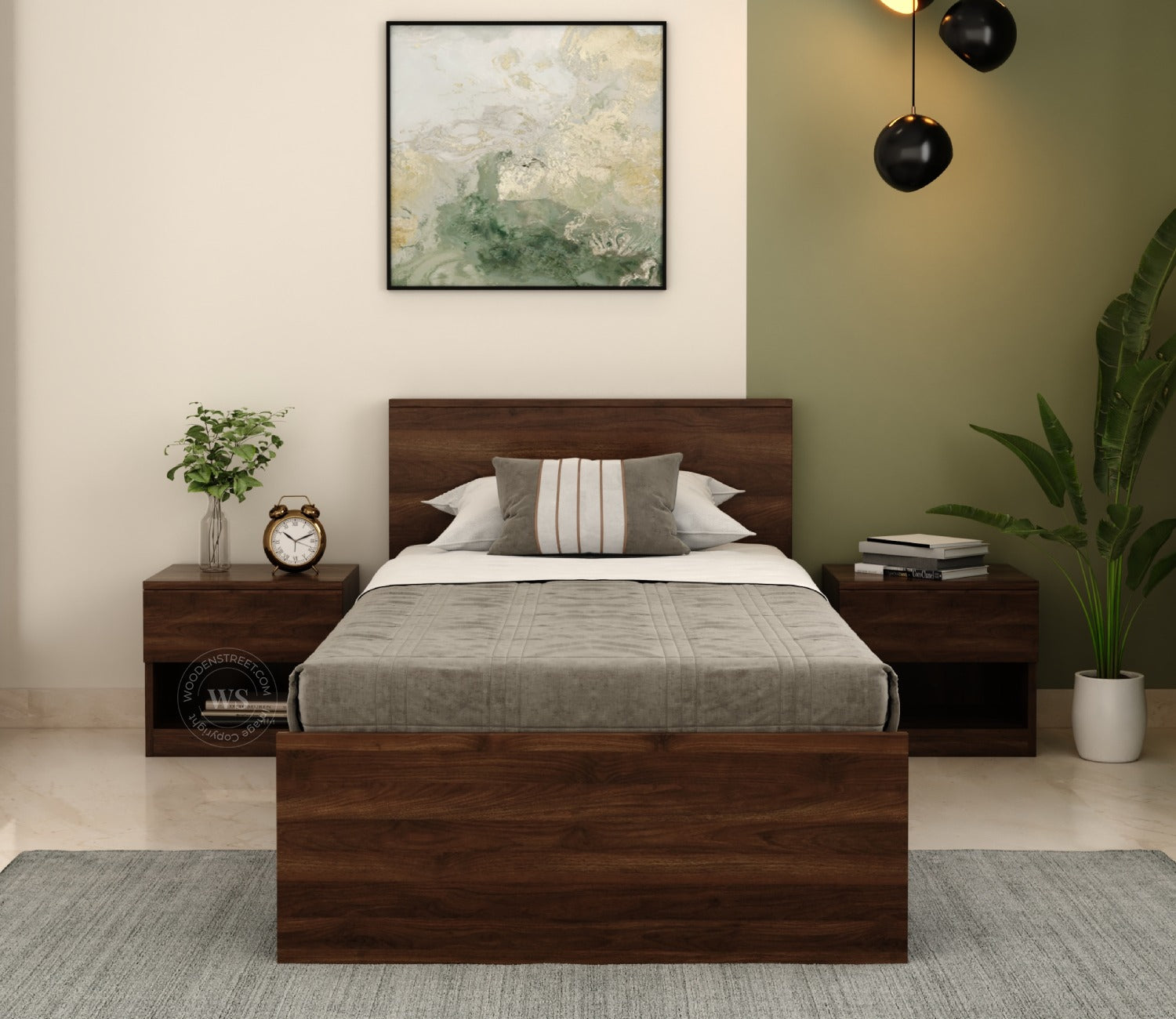 Clemency Bed without Storage (Single Size, Columbian Walnut Finish)