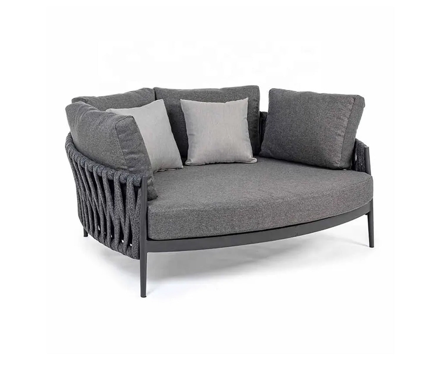 Grey Rope Round Daybed With Grey Cushions