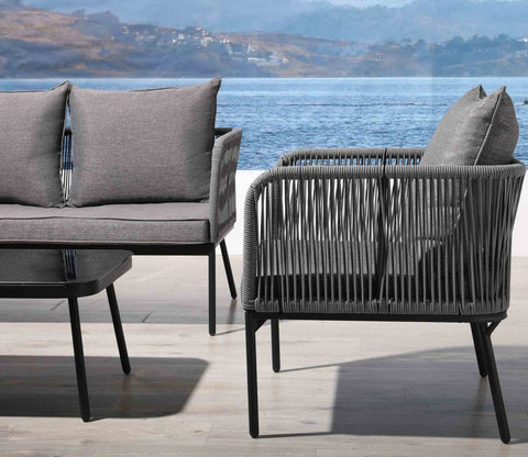Grey Color Rope 4 Seater Sofa Set With Table And Grey Color Cushions