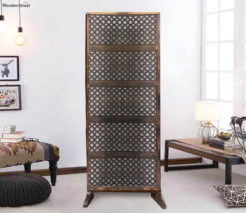 Mateo Floral Hand Carved Wooden Room Divider Single Panel With Stand