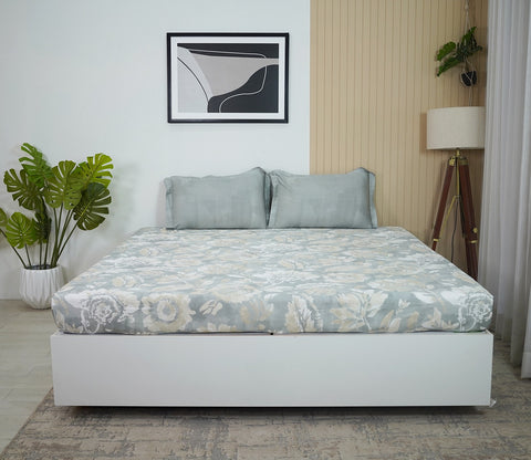 Camellia 300 TC Flat Pure Cotton King Size Bedsheet With 2 Pillow Covers (Grey)