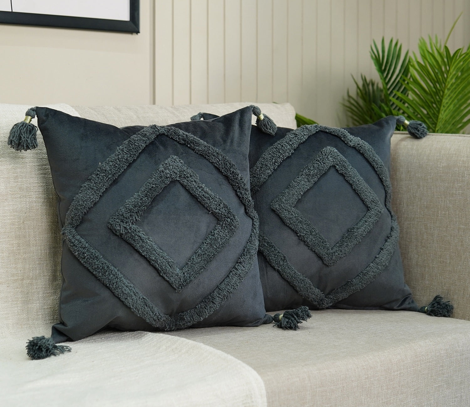 Super Soft Velvet Cushion Covers - Set of 2 (18 x 18 inches, Grey)