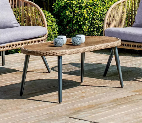 Beige Rope 4 Seater Sofa Set With Table And Grey Cushions