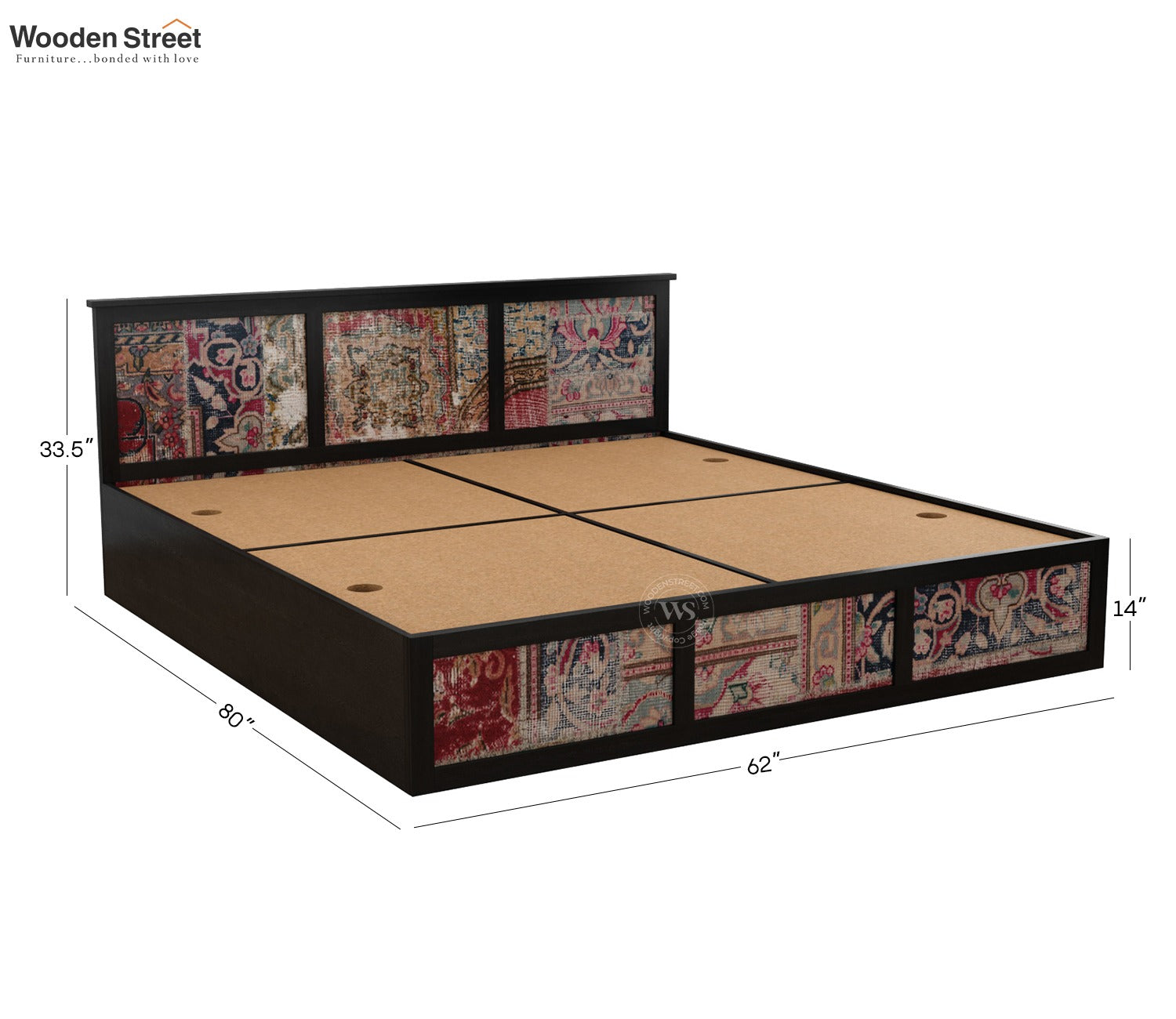 Orren Engineered Wood Bed with Laminated Textured Headboard & Footboard with Box Storage (Queen Size, Patchwork Multi)